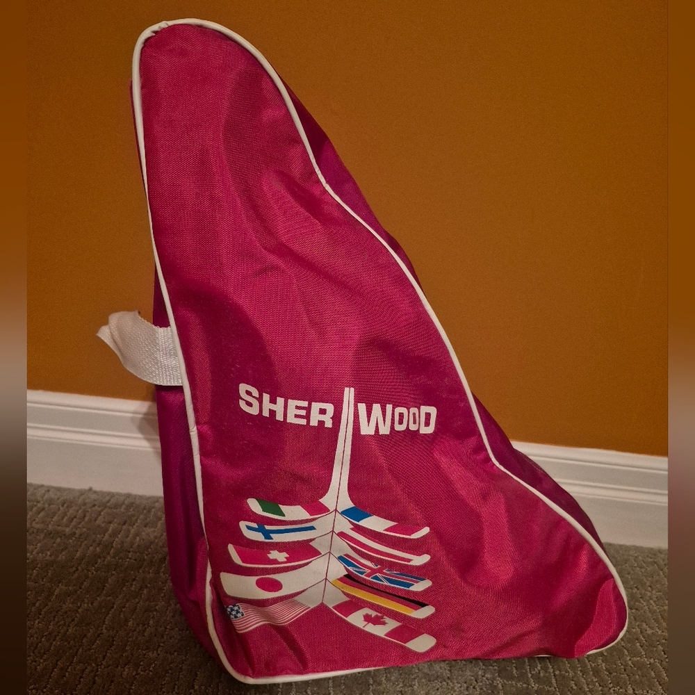 Sherwood Vintage Skate Bag. Red With Hockey Stick Flag Graffic. Red 80s
